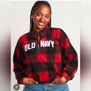 Old Navy Women's Buffalo Plaid Cropped Sherpa
